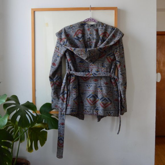 Obey Propaganda Women's Gray Geometric Patterned Rainbow Hooded Fleece Lined S - Picture 1 of 7